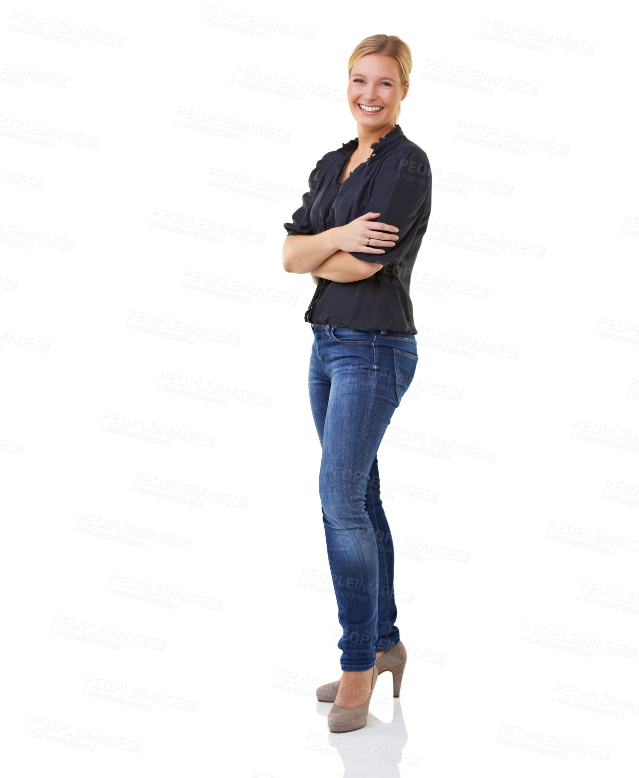 Buy stock photo Full length studio shot of a young woman with her arms crossed isolated on white
