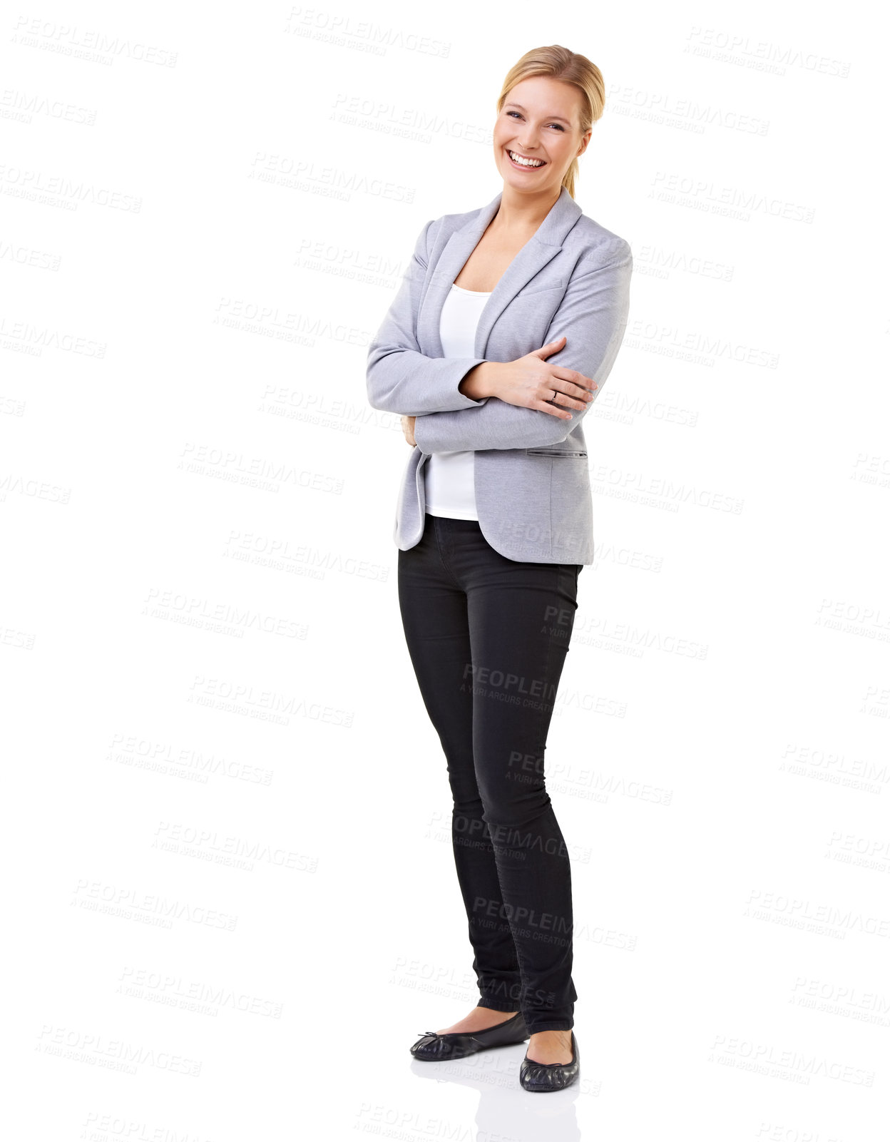 Buy stock photo A beautiful woman standing and smiling -  studio shot