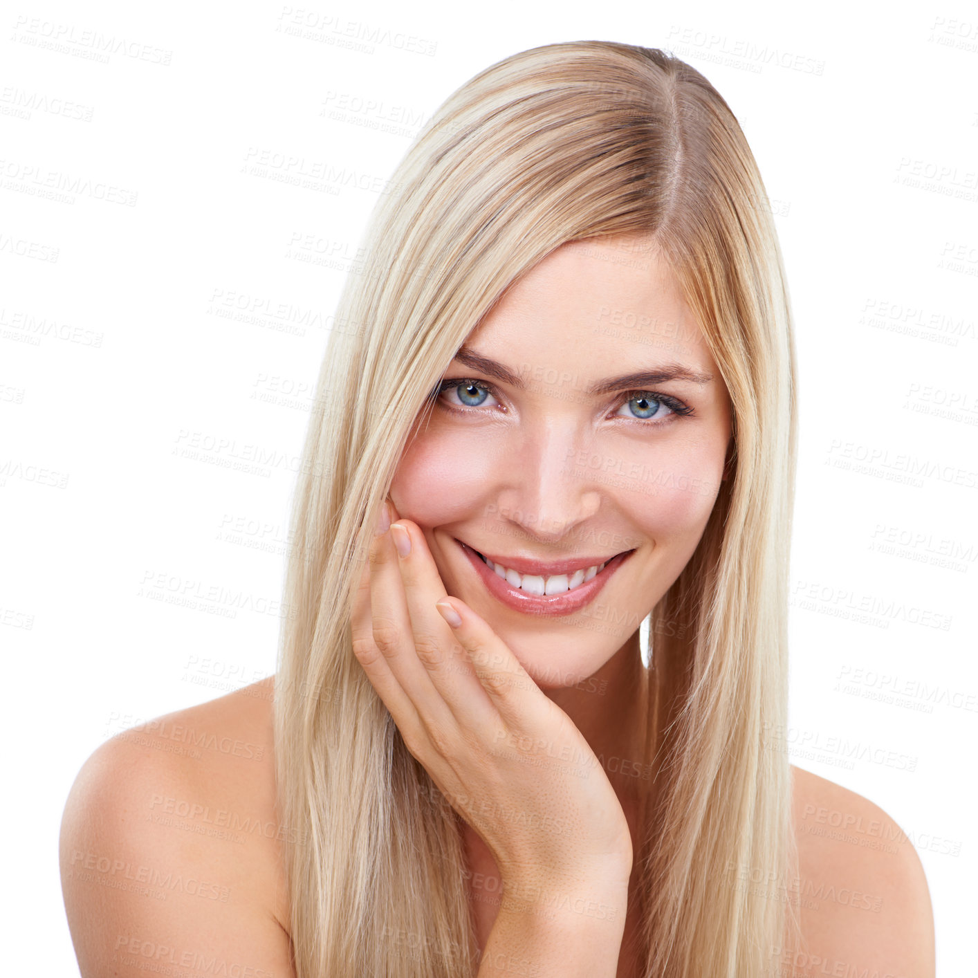 Buy stock photo A stunning young blonde woman posing against a white background