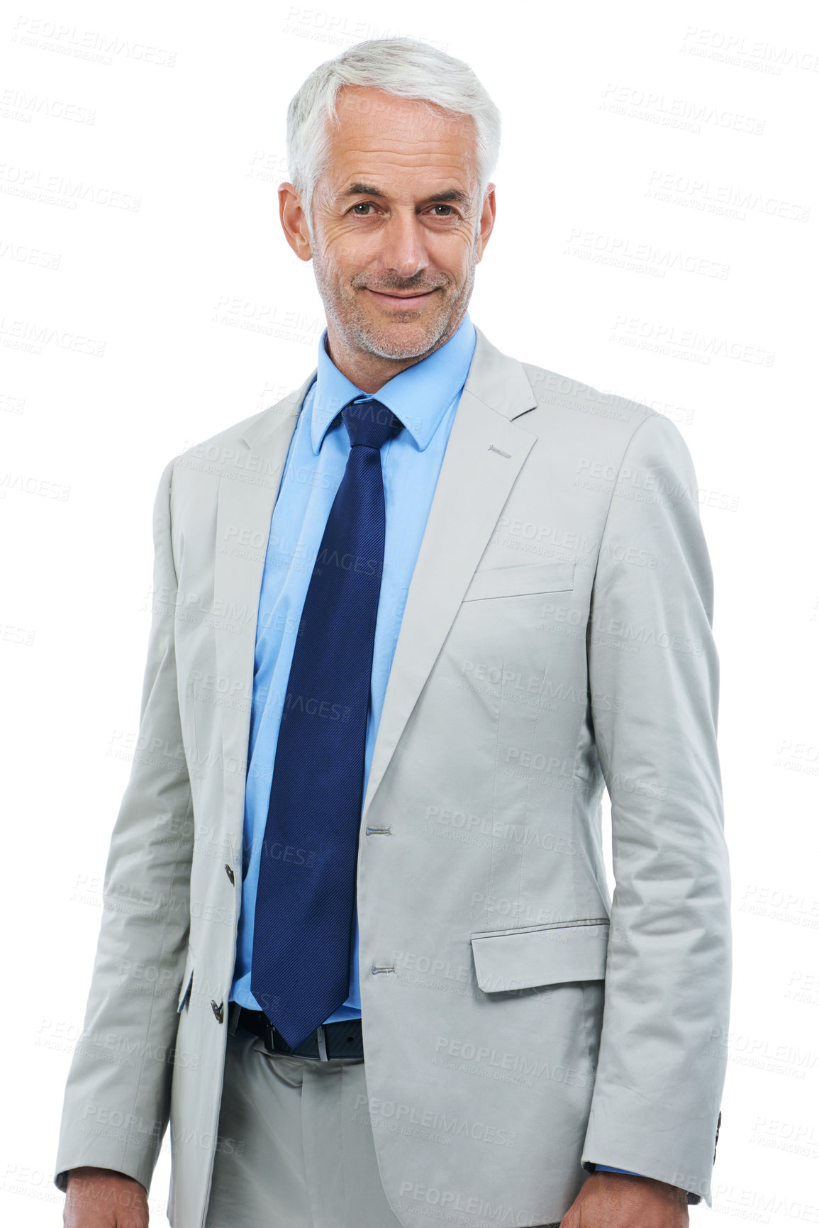 Buy stock photo Studio, portrait or mature businessman for confidence in fashion suit and professional worker. Senior person, face or pride in accounting career in corporate clothes or positive by white background