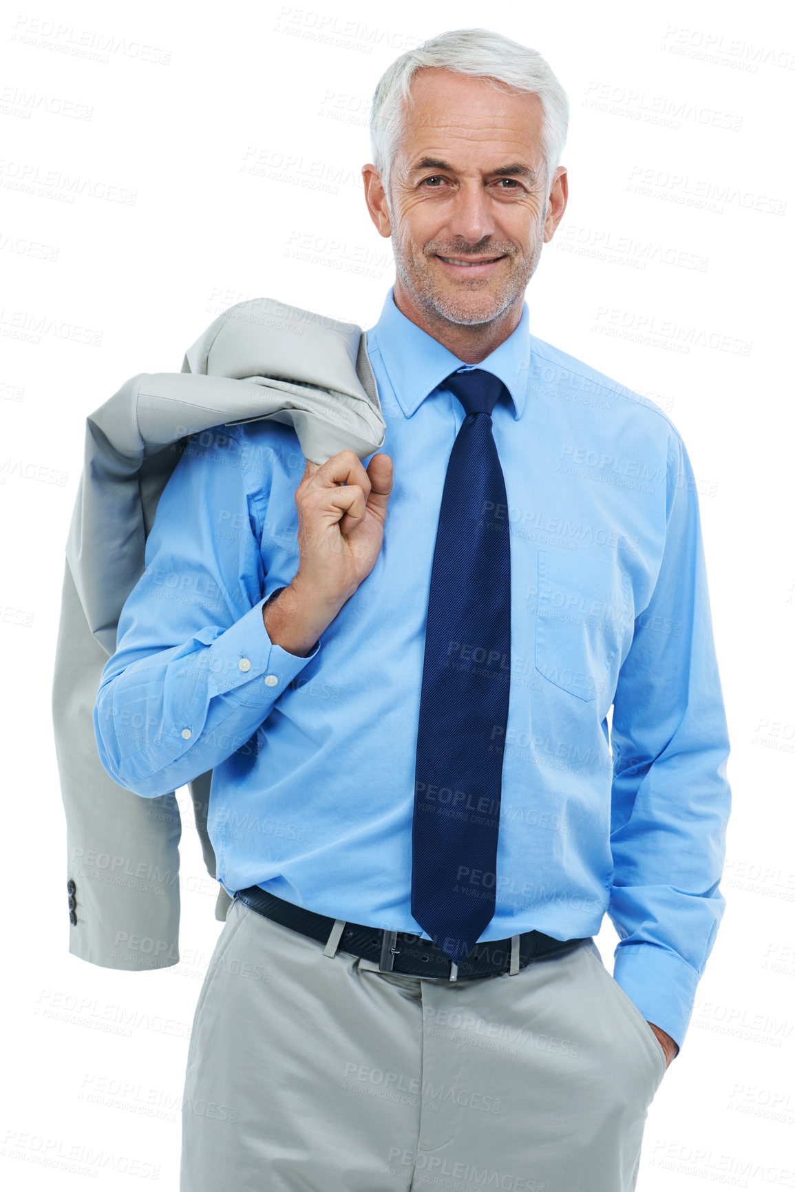 Buy stock photo Studio, portrait or senior businessman for confidence in fashion suit and professional worker. Mature person, face and pride in accounting career in corporate clothes and jacket by white background