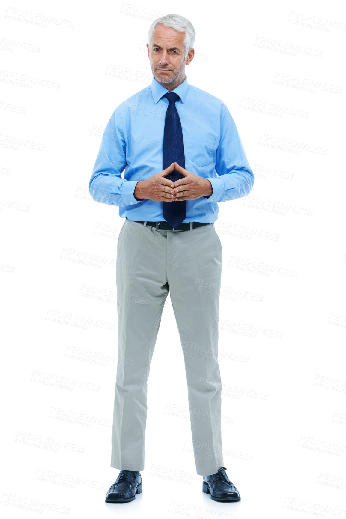 Buy stock photo Studio, portrait or mature businessman for serious in suit or office worker with gesture by white background. Senior person, face or ambition in accounting career or professional with company mission