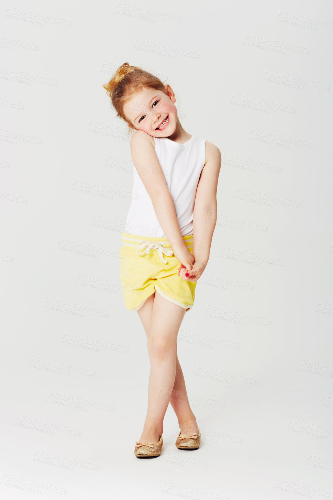 Buy stock photo Full length studio portrait of an adorable little girl in a sweet pose