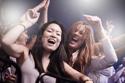 Buy stock photo Cropped shot of a crowd at a music concert