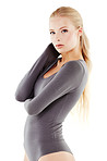 Feeling confident in her grey leotard