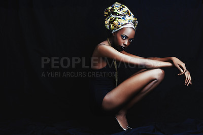 Buy stock photo Full-length shot a beautiful african woman against a black background