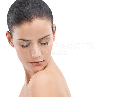 Buy stock photo Cropped shot of a beautiful young woman rubbing her face with her eyes closed