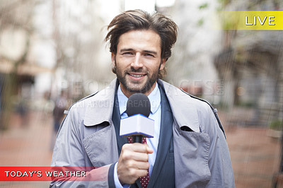 Buy stock photo Smiling portrait of a weatherman reporting for the news
