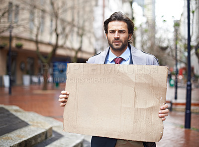 Buy stock photo Standing unemployed businessman looking for work