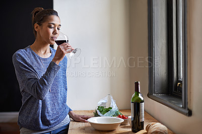 Buy stock photo A young woman drinking wine