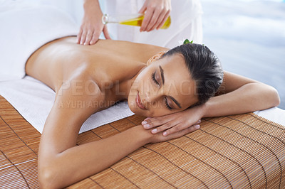 Buy stock photo A young woman relaxing in a beauty spa