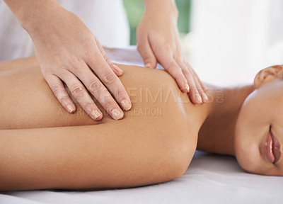 Buy stock photo A young woman relaxing in a health spa