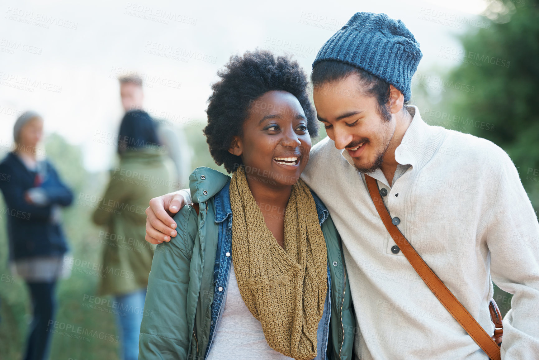 Buy stock photo Shot of a college students between classes on the campus grounds