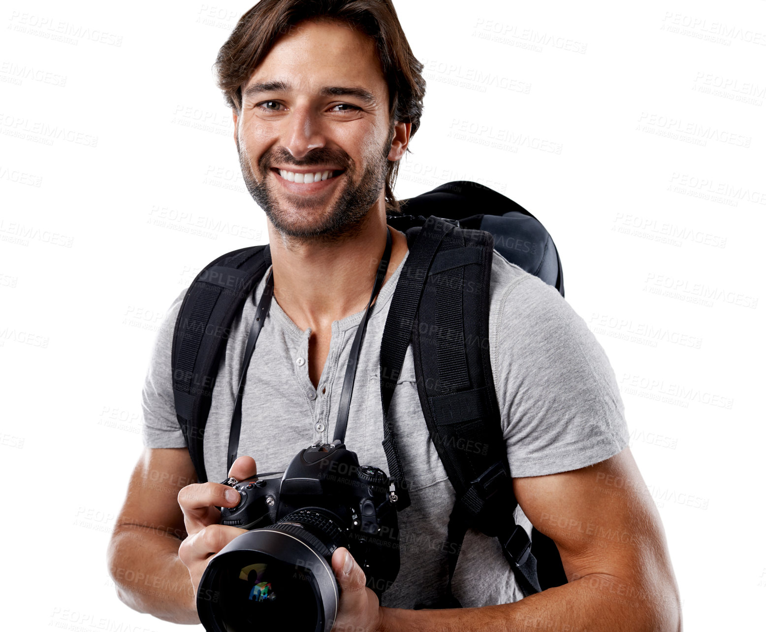 Buy stock photo A handsome photographer smiling at the camera