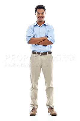 Buy stock photo Studio portrait of a handsome young man isolated on white