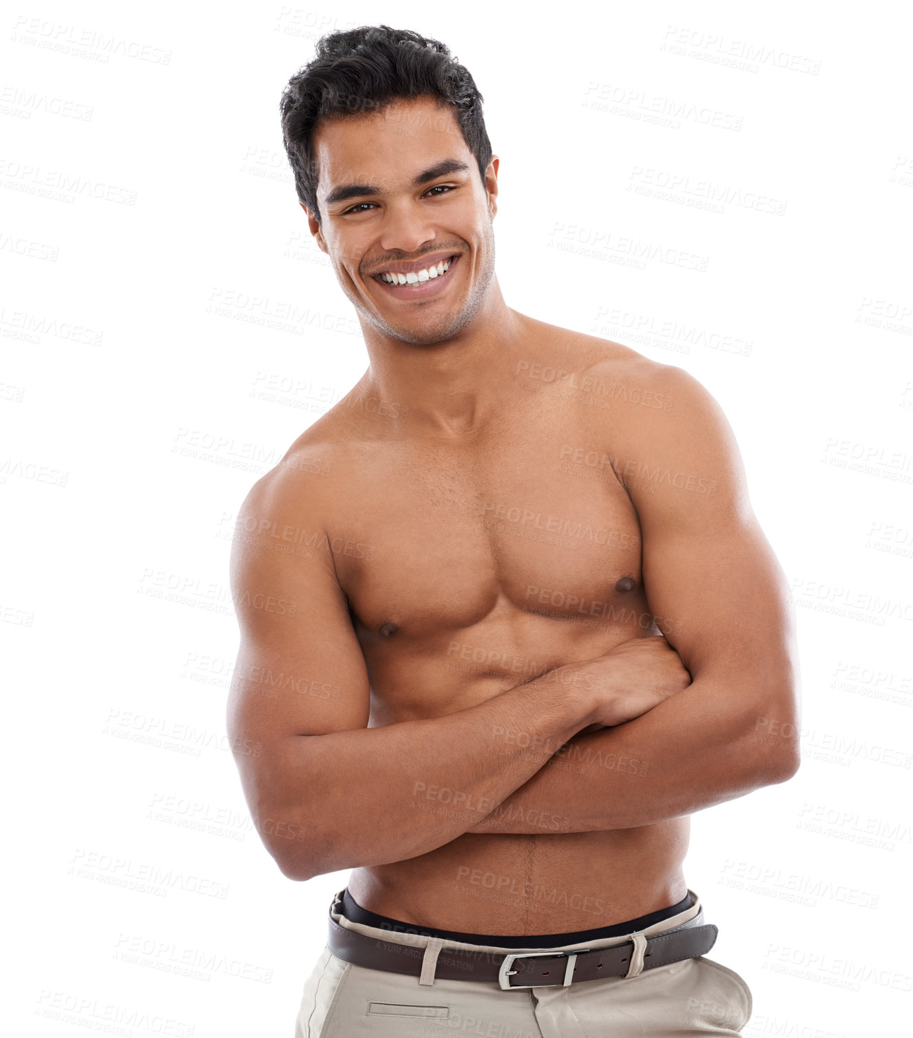 Buy stock photo Studio shot of a handsome bare-chested young man isolated on white