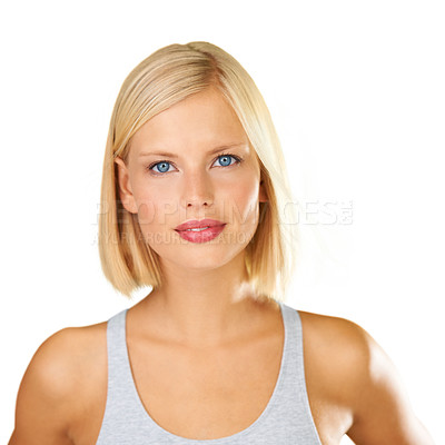Buy stock photo Studio portrait of a blonde woman in exercise clothing