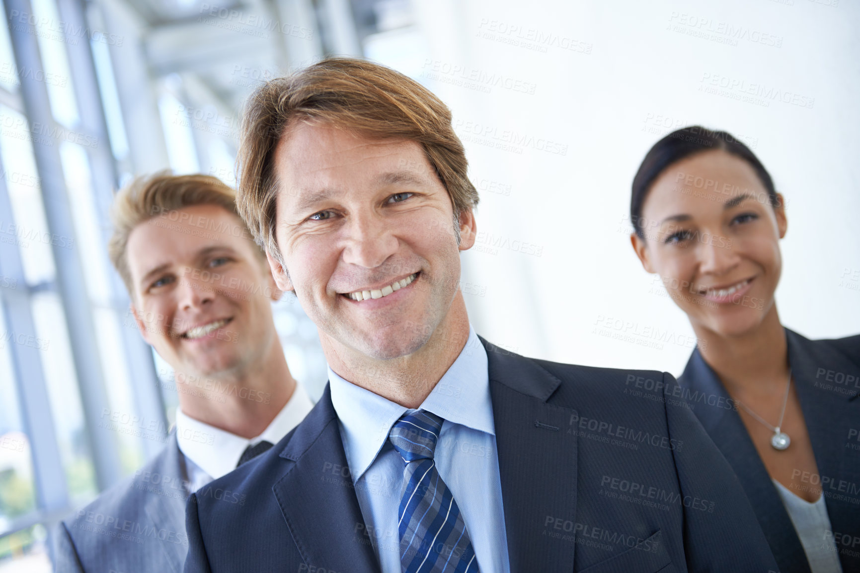 Buy stock photo Corporate team, office and portrait of business people for pride, confidence and collaboration in hallway. Professional lawyers, diversity and men and woman for partnership, leadership and about us