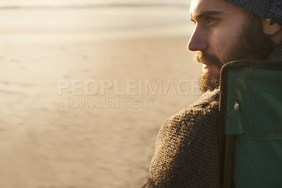 Buy stock photo SIde view of an attractive man looking into the distance