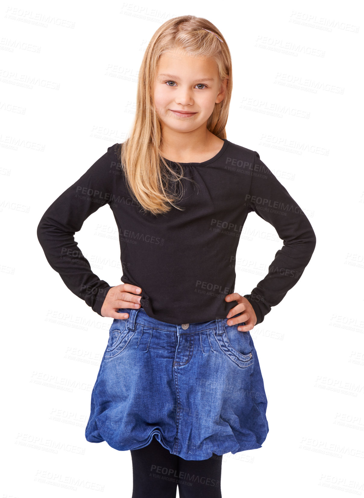 Buy stock photo A cute young girl posing against a white background