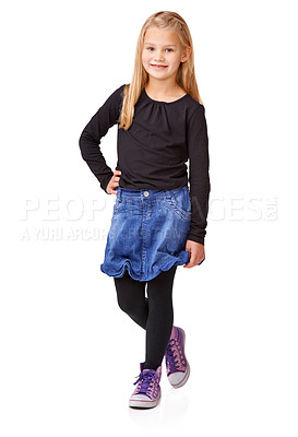 Buy stock photo A cute young girl posing against a white background