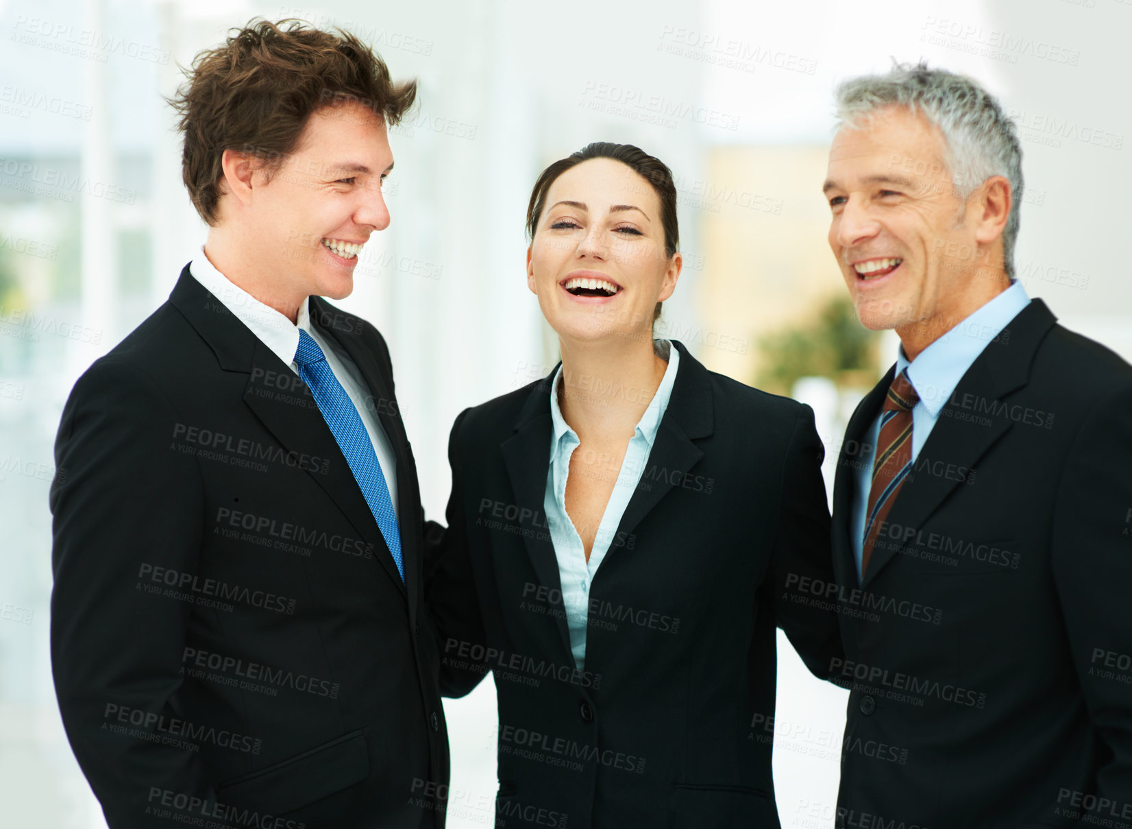 Buy stock photo Business people, collaboration and about us, happy corporate group in office and laughing together for teamwork. Professional friends, respect and trust with solidarity, partnership and community