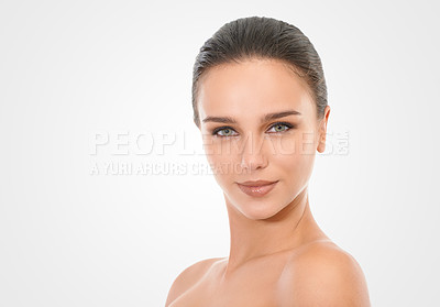 Buy stock photo Studio beauty shot of an attractive brunette woman