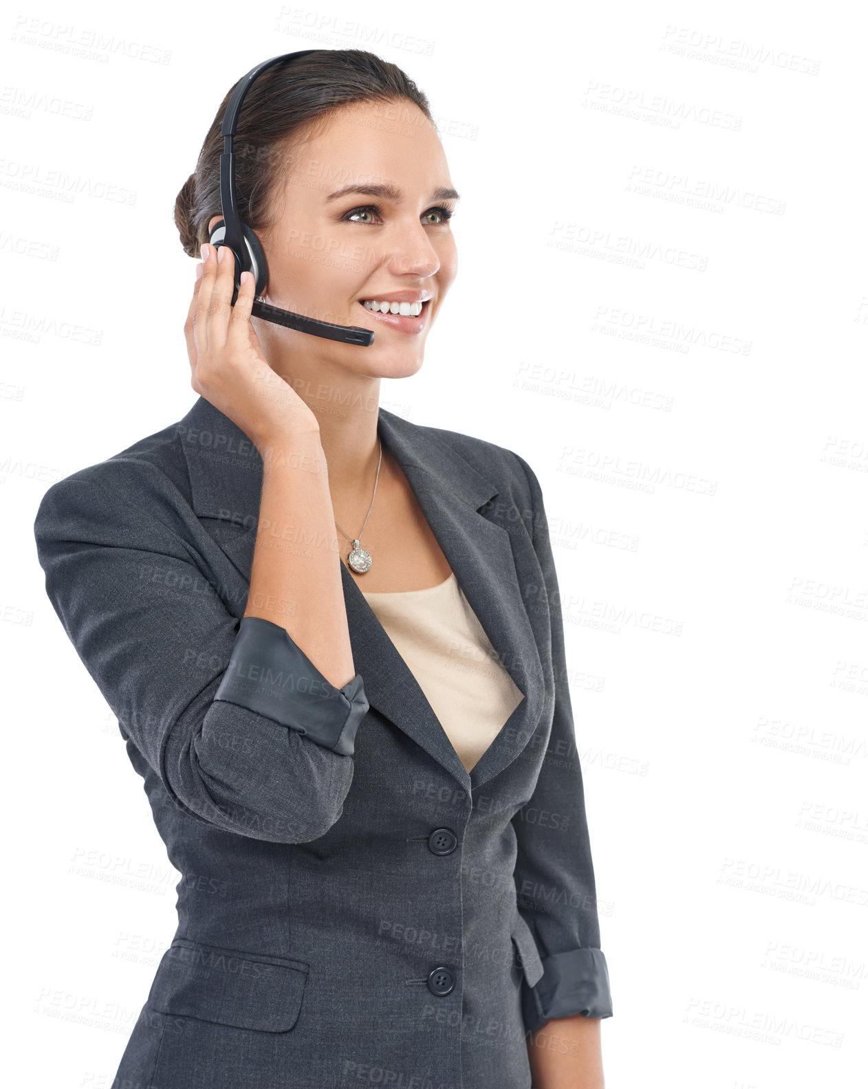 Buy stock photo Studio shot of an attractive customer service representative isolated on white