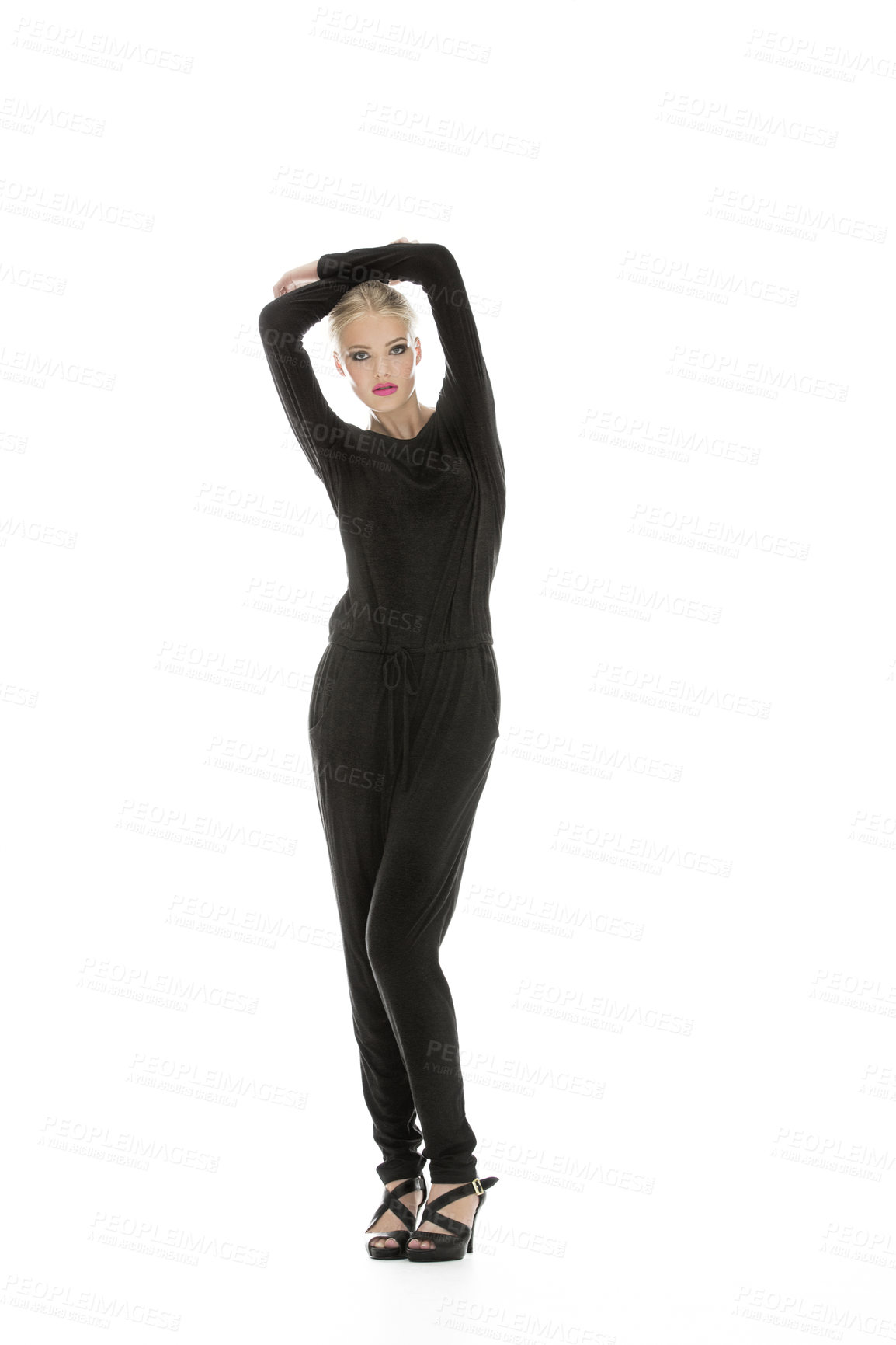 Buy stock photo Beauty, fashion or portrait of woman in studio isolated on white background with elegance or glamour. Full body, cool pose or creative girl model with confidence, modern style or trendy clothes