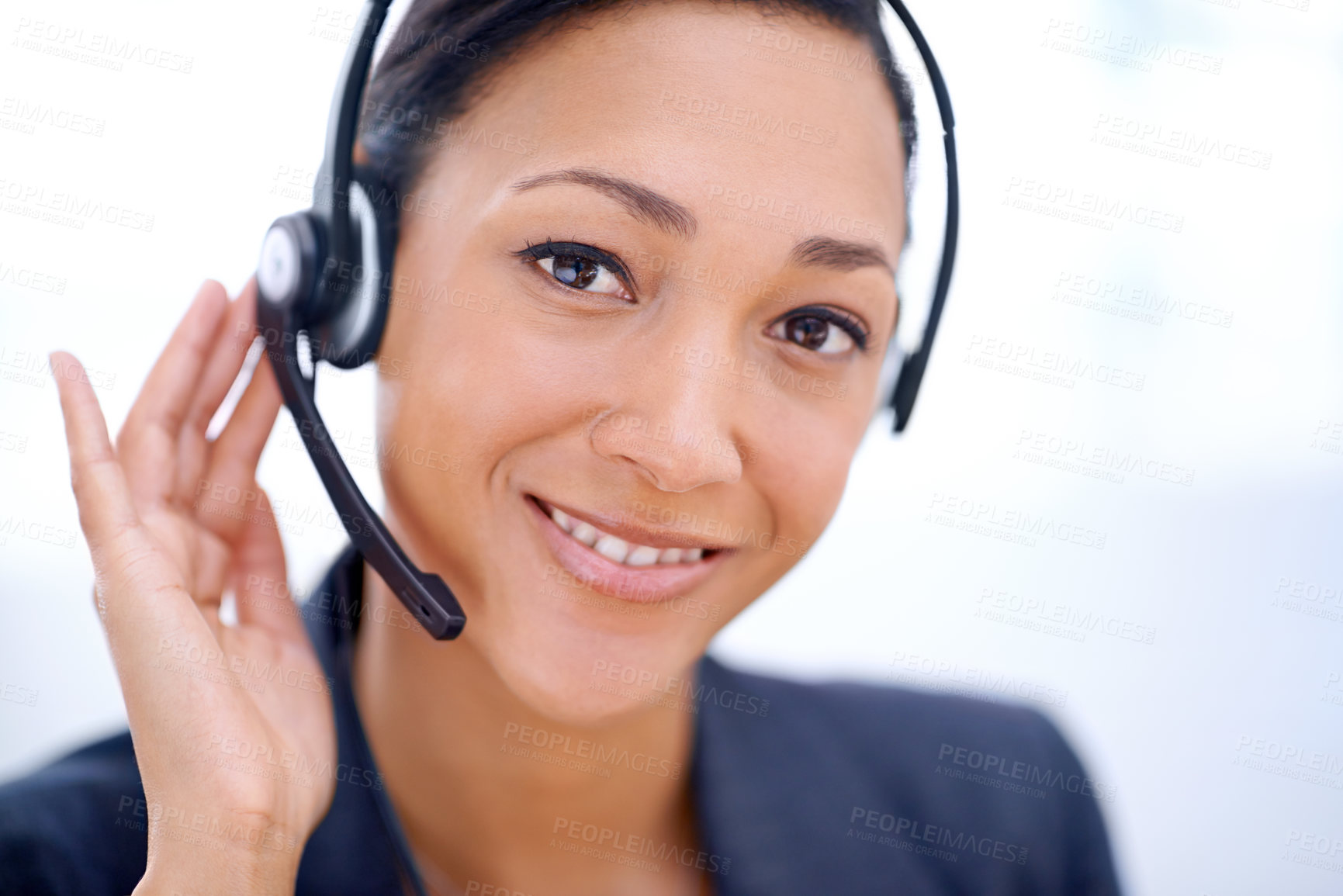 Buy stock photo Businesswoman, headset and faq in portrait, customer service and crm in office. Female person, call centre representative and technical support or networking, hotline and consultant in workplace