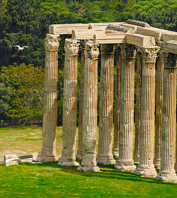 Buy stock photo Shot of crumbling columns of the classical world