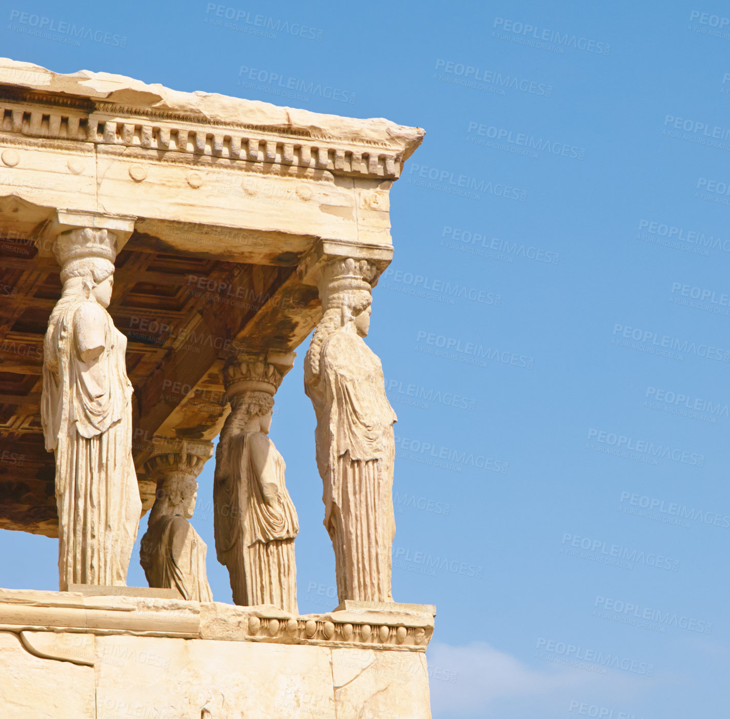 Buy stock photo A series of pillars carved into the shapes of a women in Acropolis, Greece