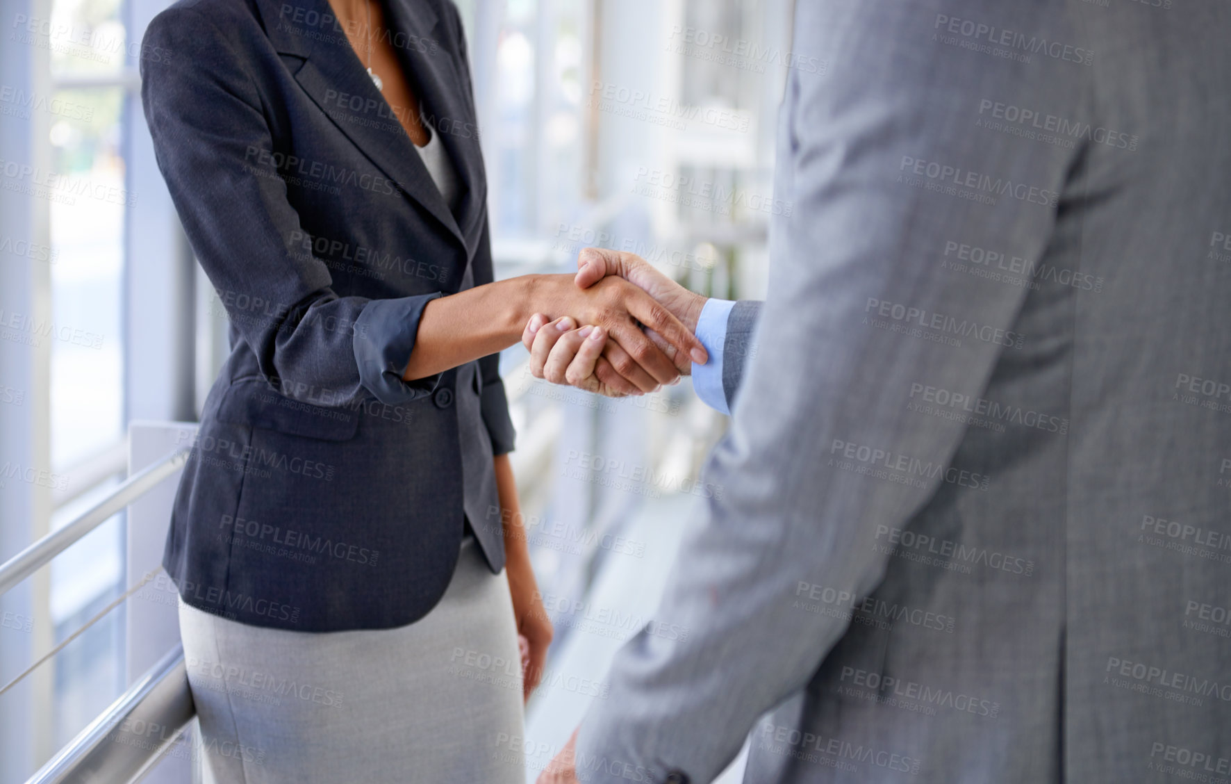 Buy stock photo Business people, closeup or shaking hands for deal, partnership or collaboration or teamwork. Handshake, greeting or employees in corporate agreement for b2b meeting success, welcome or thank you