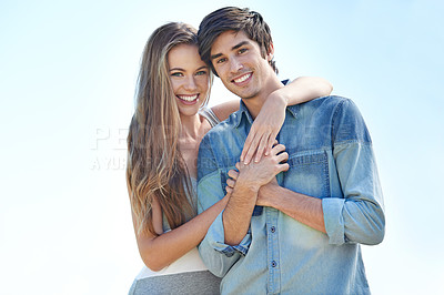 Buy stock photo A young couple enjoying a beautiful day outdoors