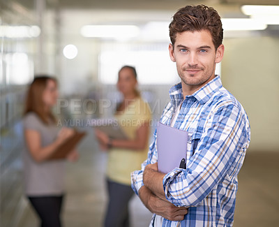 Buy stock photo Creative, man and confident portrait in office for business, commitment and project. People, working and businessman with teamwork and professional collaboration in London startup with pride