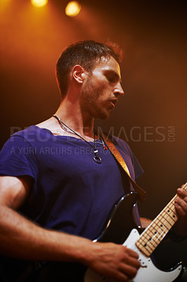 Buy stock photo Shot of a band playing at a music festival- This concert was created for the sole purpose of this photo shoot, featuring 300 models and 3 live bands. All people in this shoot are model released