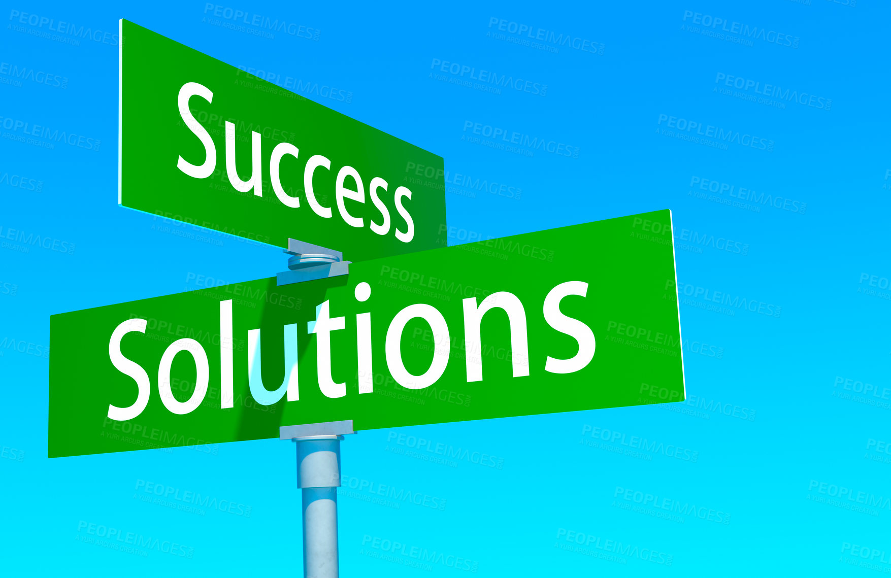 Buy stock photo Shot of two road signs reading "Success" and "Solutions"