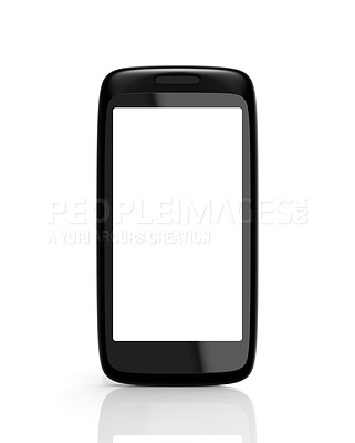 Buy stock photo Smartphone, screen and technology for communication in white background, studio and wireless for app and cellular. Mobile, digital and connection to internet, online and electronic with copy space 