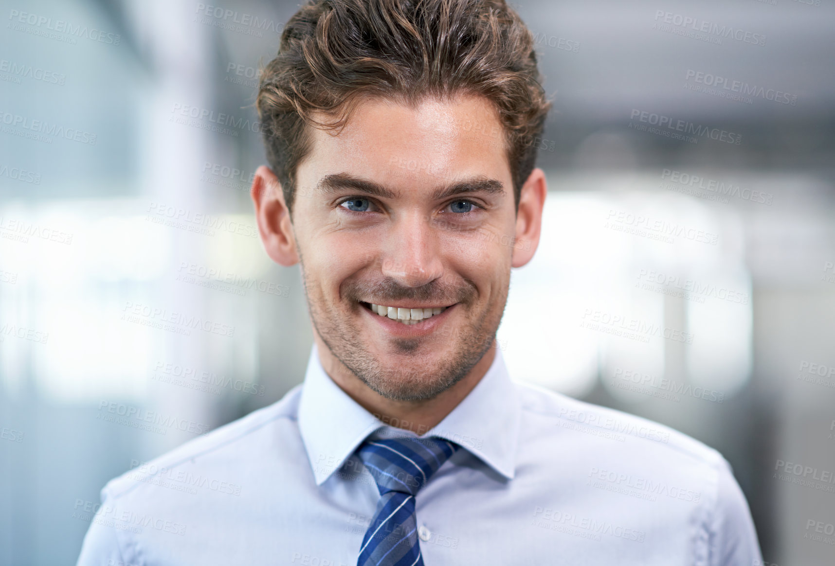 Buy stock photo Man, business and portrait in office for entrepreneurship, career and growth for corporate enterprise work. Professional businessman, confidence and employee smile for agency, company and workplace