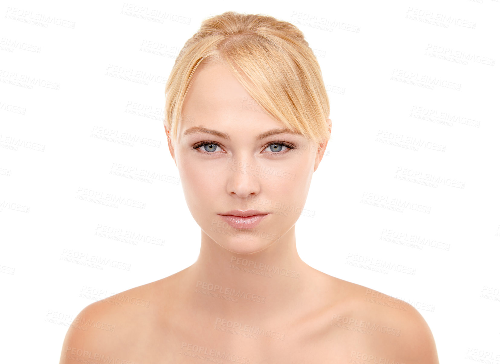 Buy stock photo Cosmetic, skincare and portrait of woman in studio with natural, health and beauty face routine. Wellness, glow and female model from Australia with facial dermatology treatment by white background.