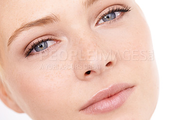 Buy stock photo Cropped shot of a beautiful young woman's face