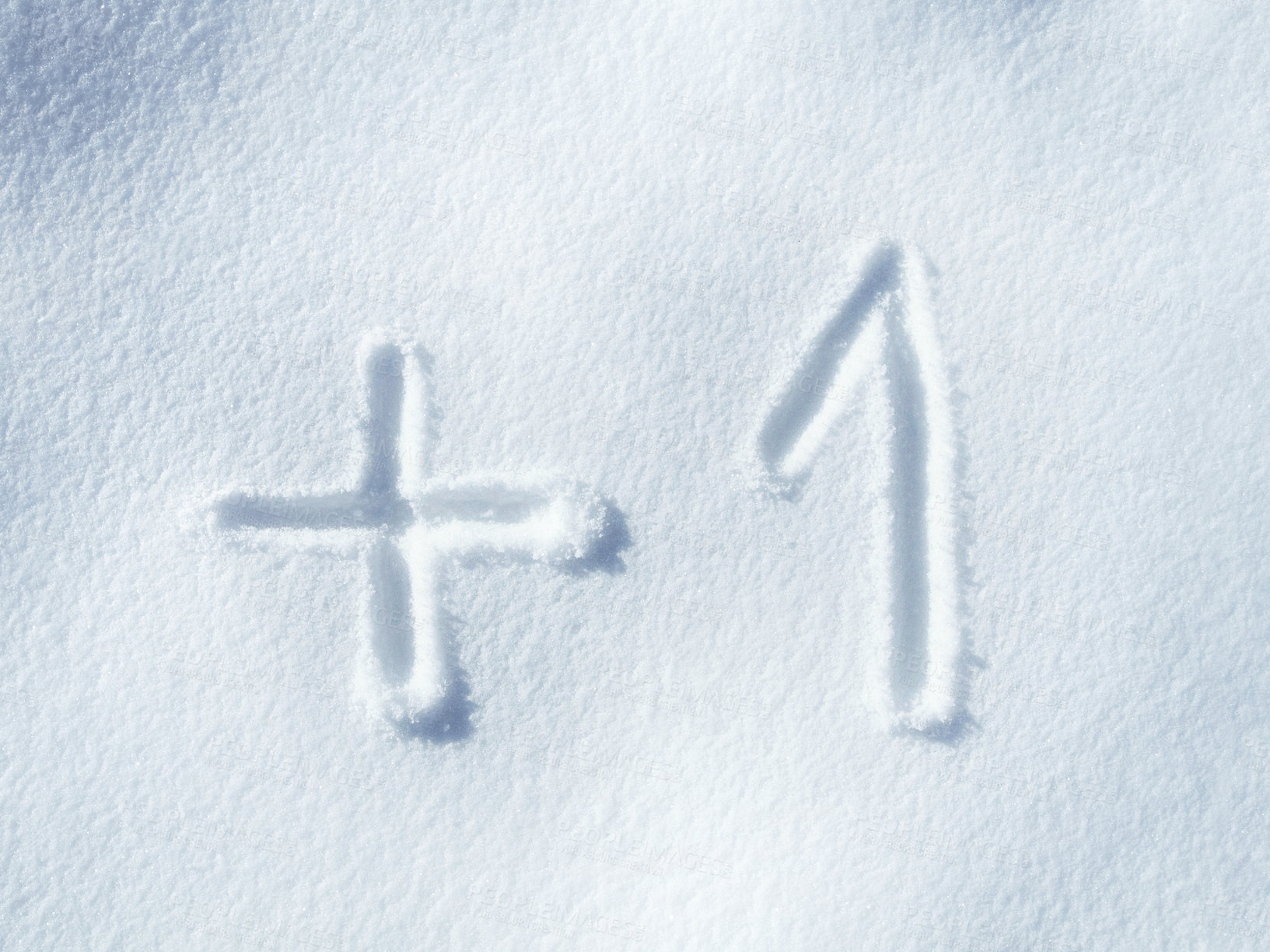 Buy stock photo Snow, writing and numbers with addition, plus and font on ice and symbols outdoor in winter. Text, mathematics and practice with arithmetic for knowledge and education with cold weather and equation