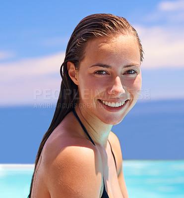 Buy stock photo An attractive young woman enjoying a swim