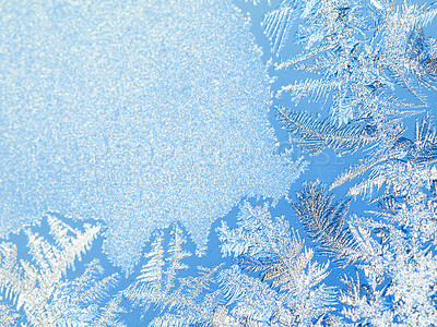 Buy stock photo Abstract, winter and frozen snow art for christmas, holiday or season with mockup space. Pattern, texture and ice, frost and silver crystal for cold weather creative or artistic glass with mock up.