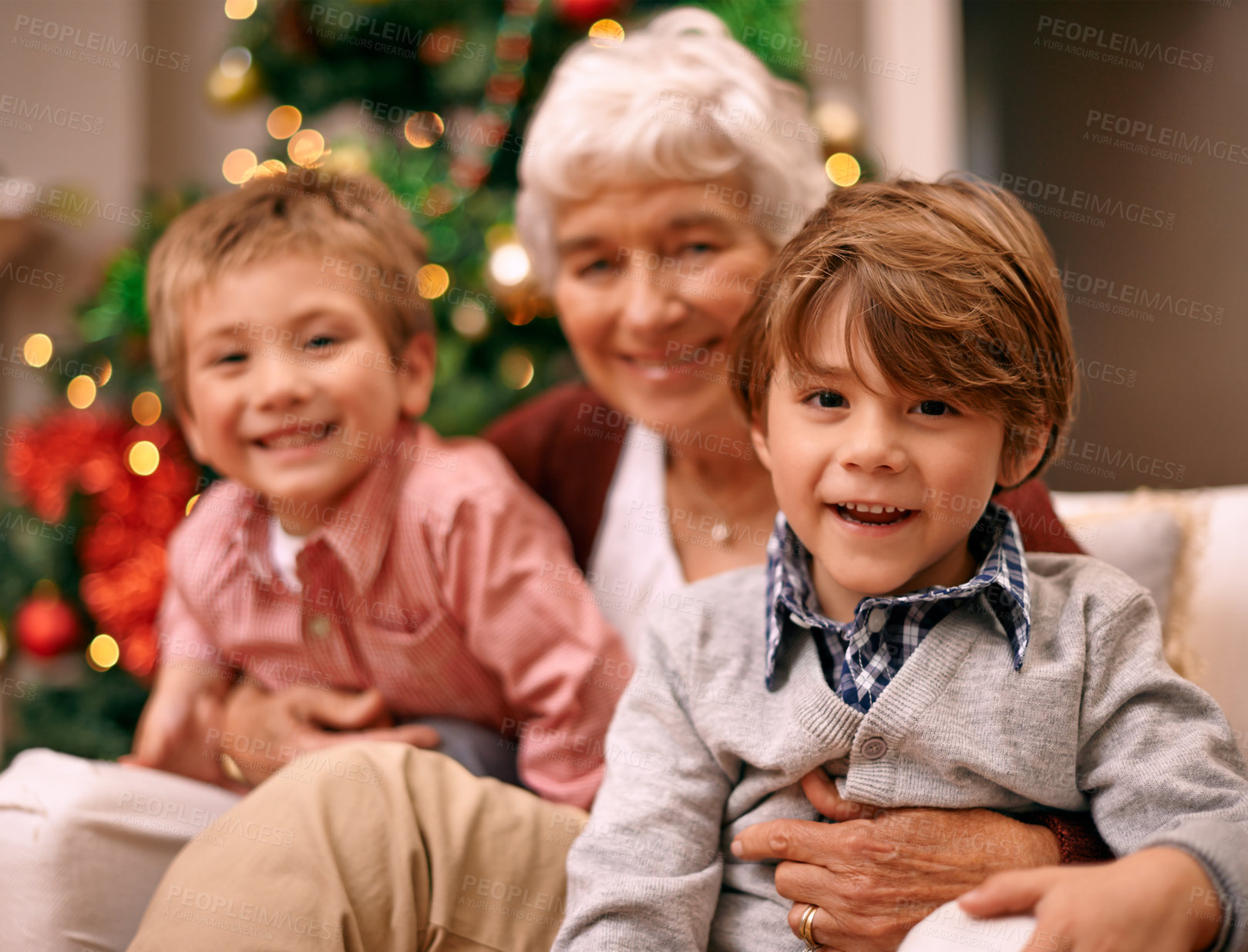 Buy stock photo Shot of a family enjoying themselves at Christmas