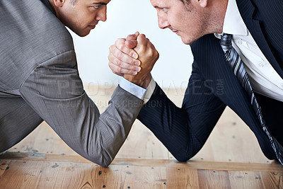 Buy stock photo Cropped shot of two businessman showing their solidarity