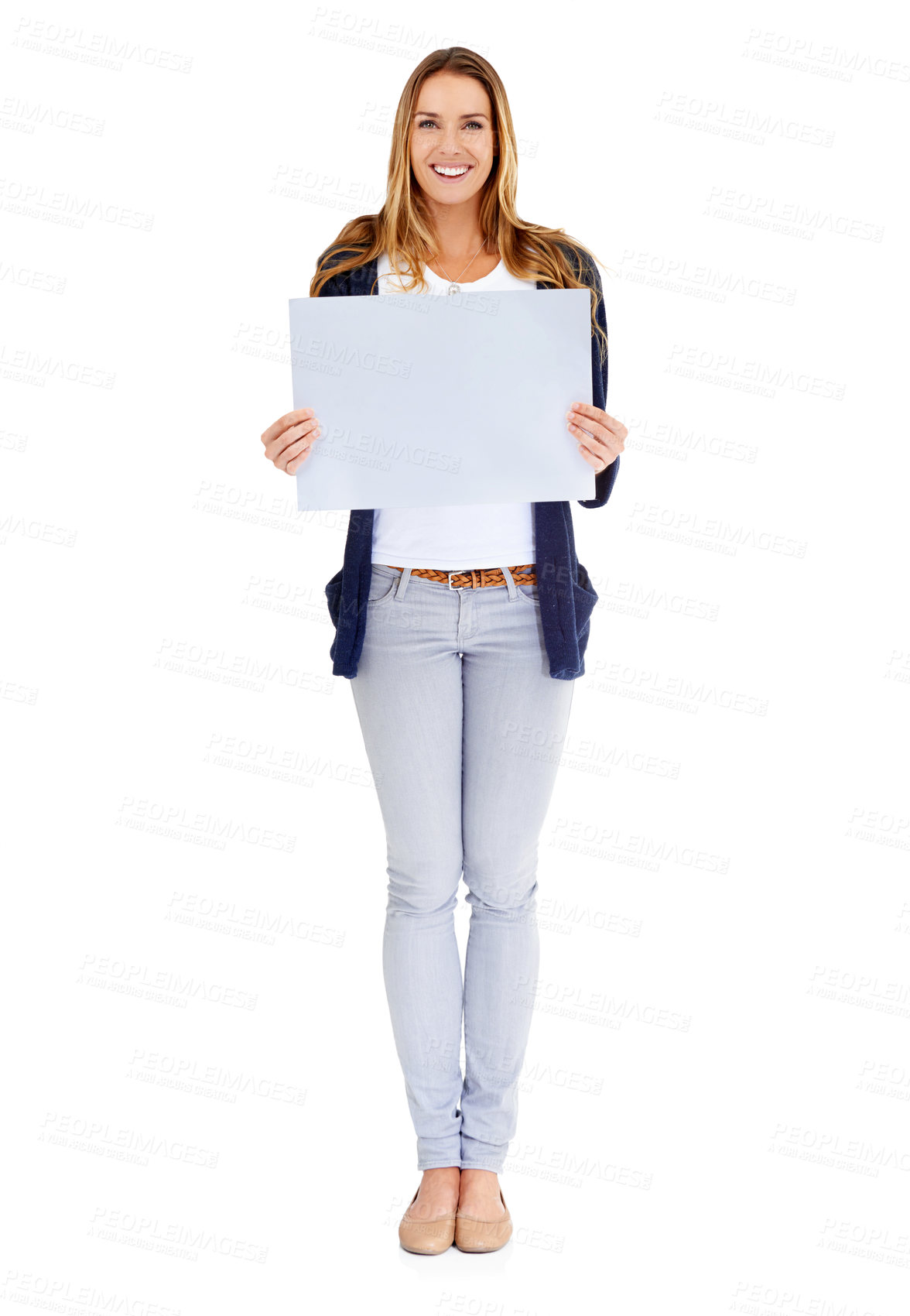 Buy stock photo A beautiful woman holding a blank placard