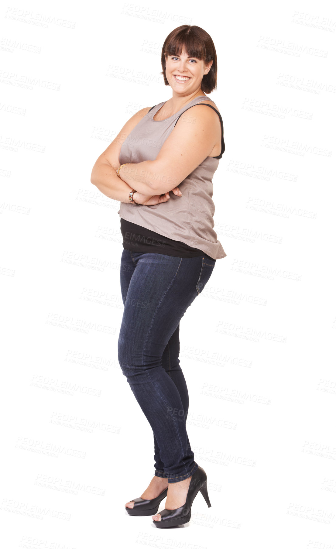 Buy stock photo Full length portrait of a pretty young curvy woman on a white background