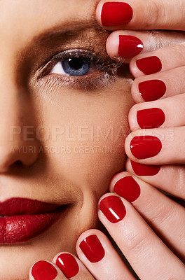 Buy stock photo A young woman with multiple sets of hands on her face