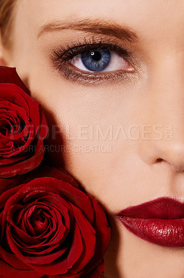Buy stock photo Cropped shot of a beautiful young woman's face